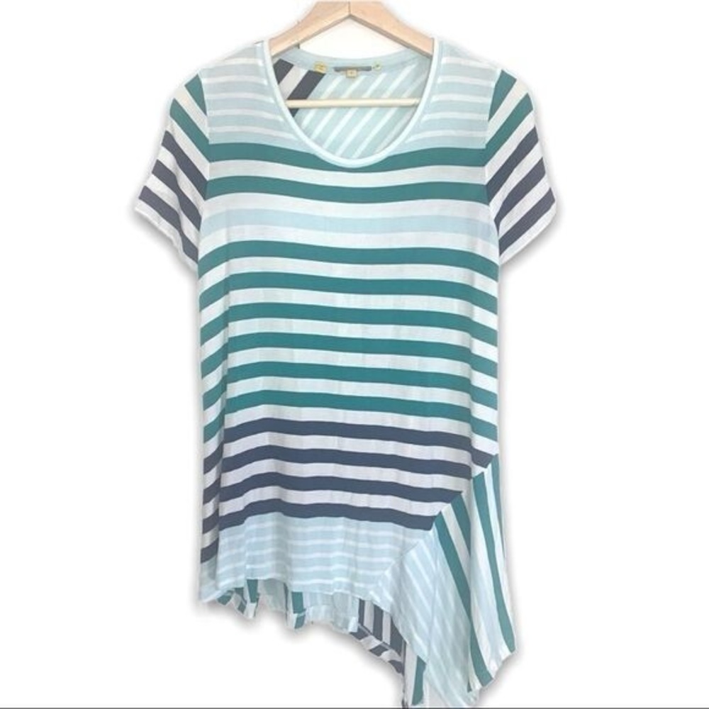 Little Yellow Button Striped Asymmetrical T-Shirt